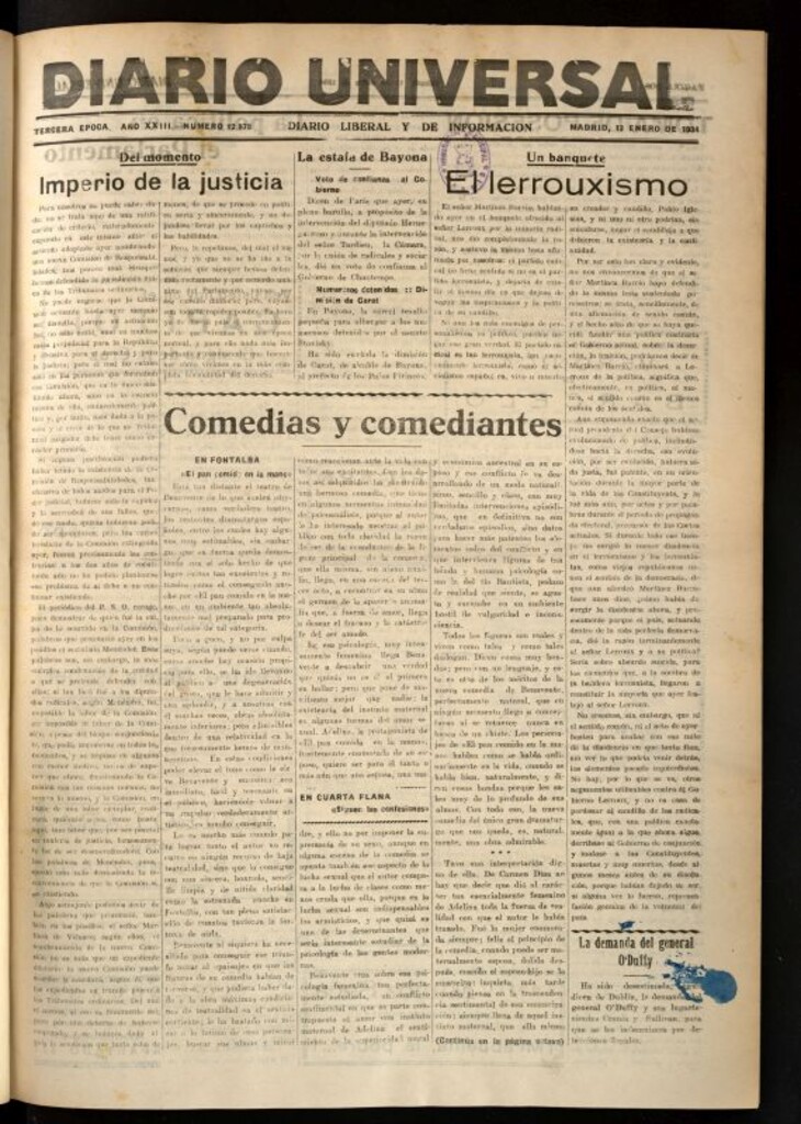 Miniatura de Diario Universal del 13 de enero de 1934