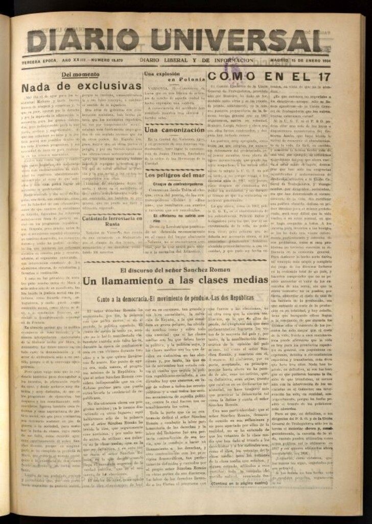 Miniatura de Diario Universal del 15 de enero de 1934