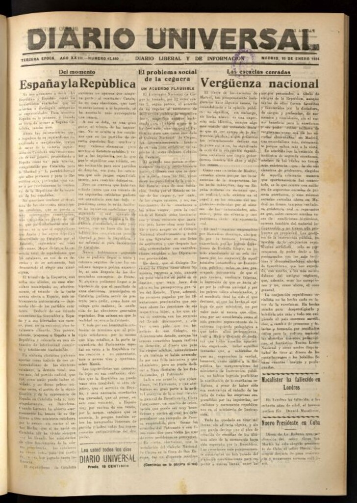 Miniatura de Diario Universal del 16 de enero de 1934
