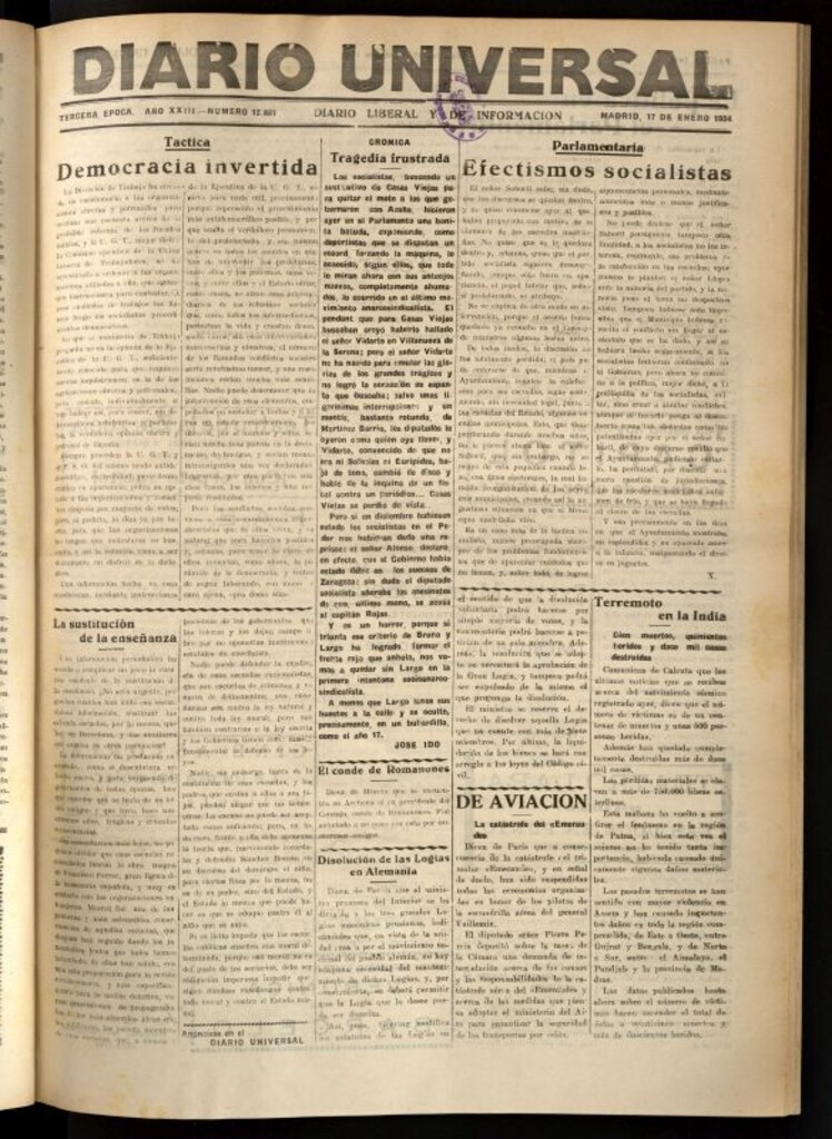 Miniatura de Diario Universal del 17 de enero de 1934
