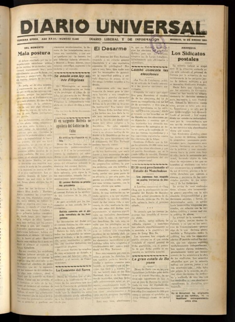 Miniatura de Diario Universal del 18 de enero de 1934