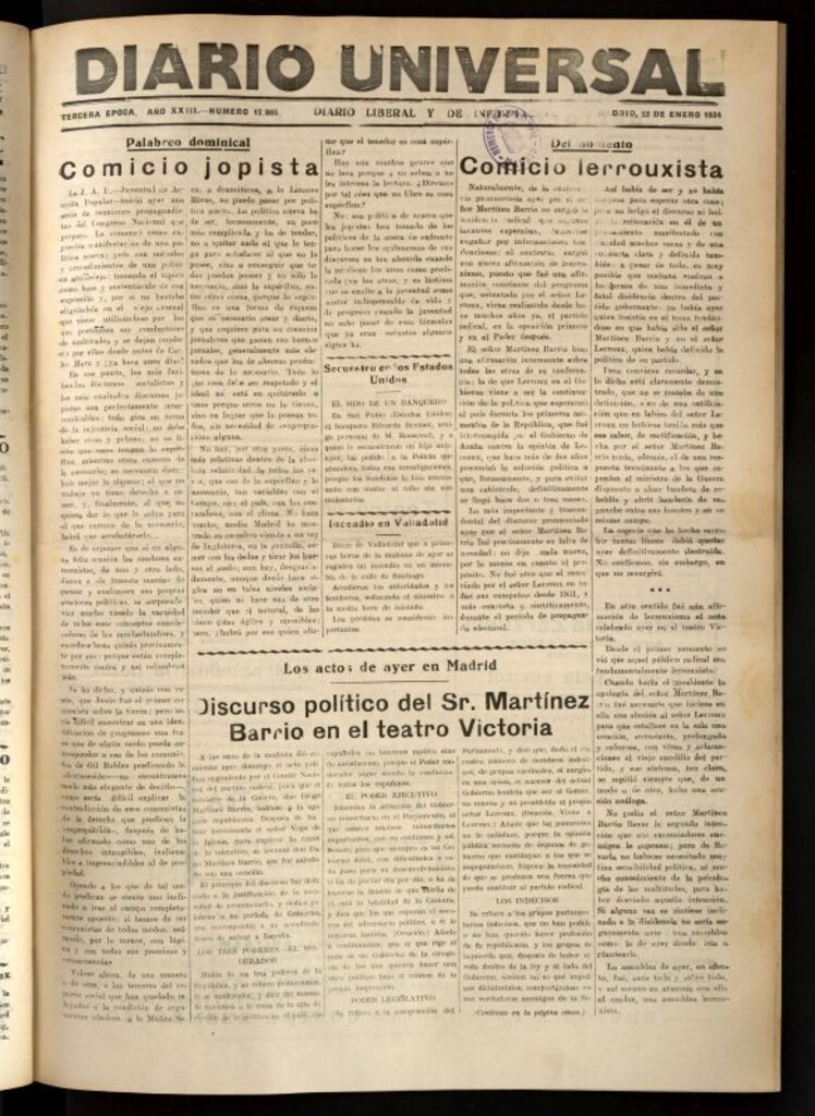 Miniatura de Diario Universal del 22 de enero de 1934