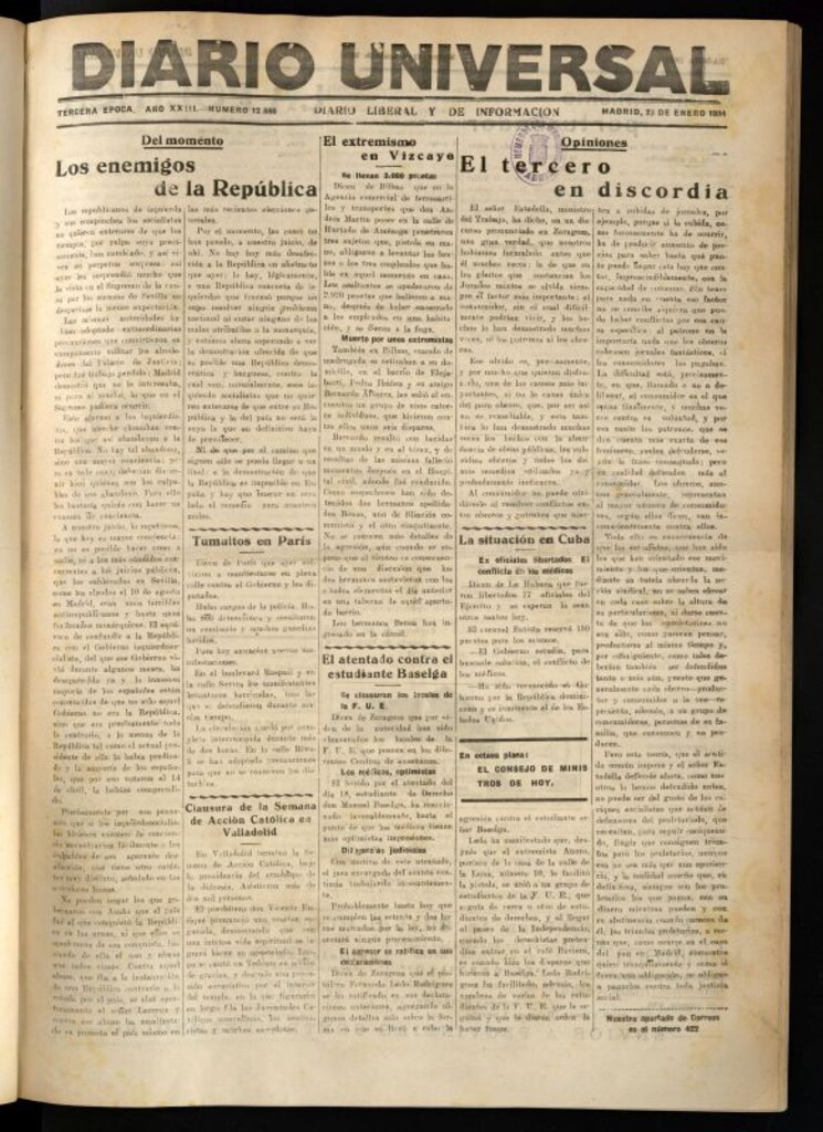 Miniatura de Diario Universal del 23 de enero de 1934