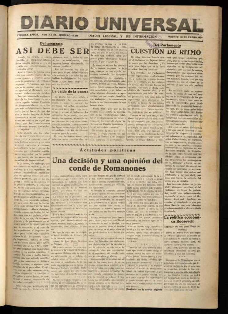 Miniatura de Diario Universal del 25 de enero de 1934