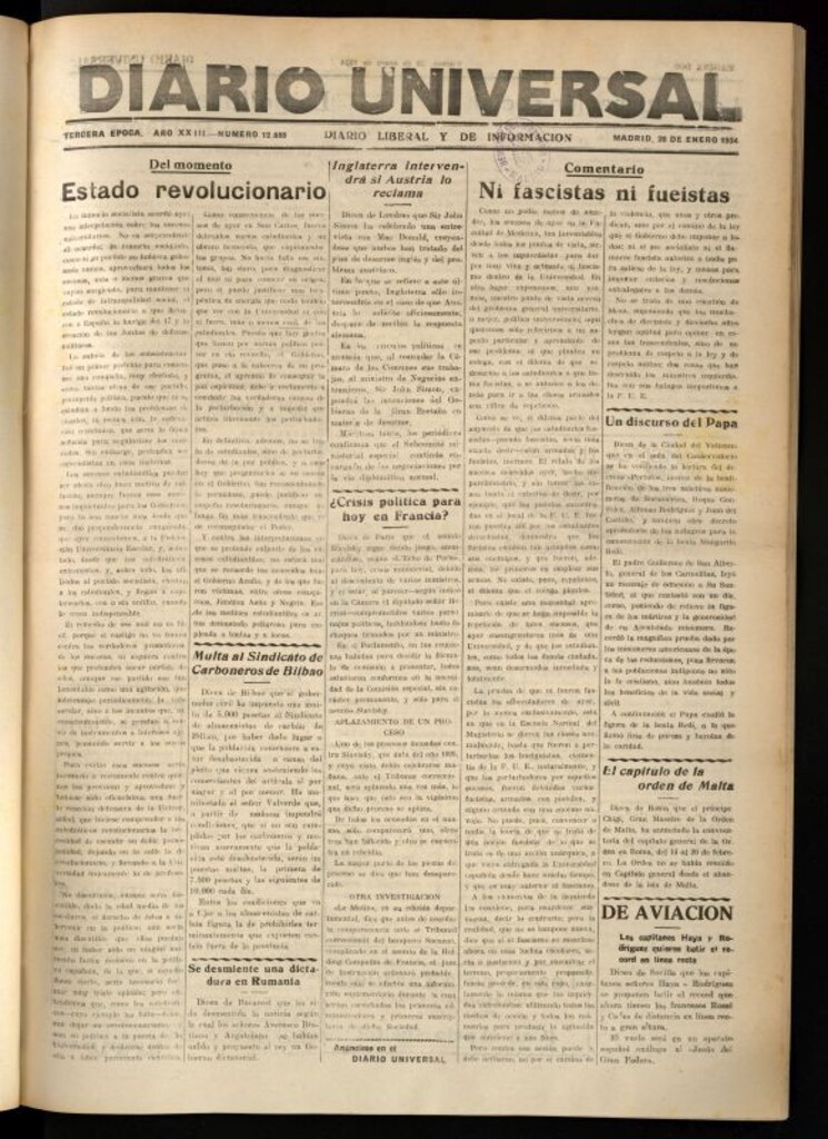 Miniatura de Diario Universal del 26 de enero de 1934