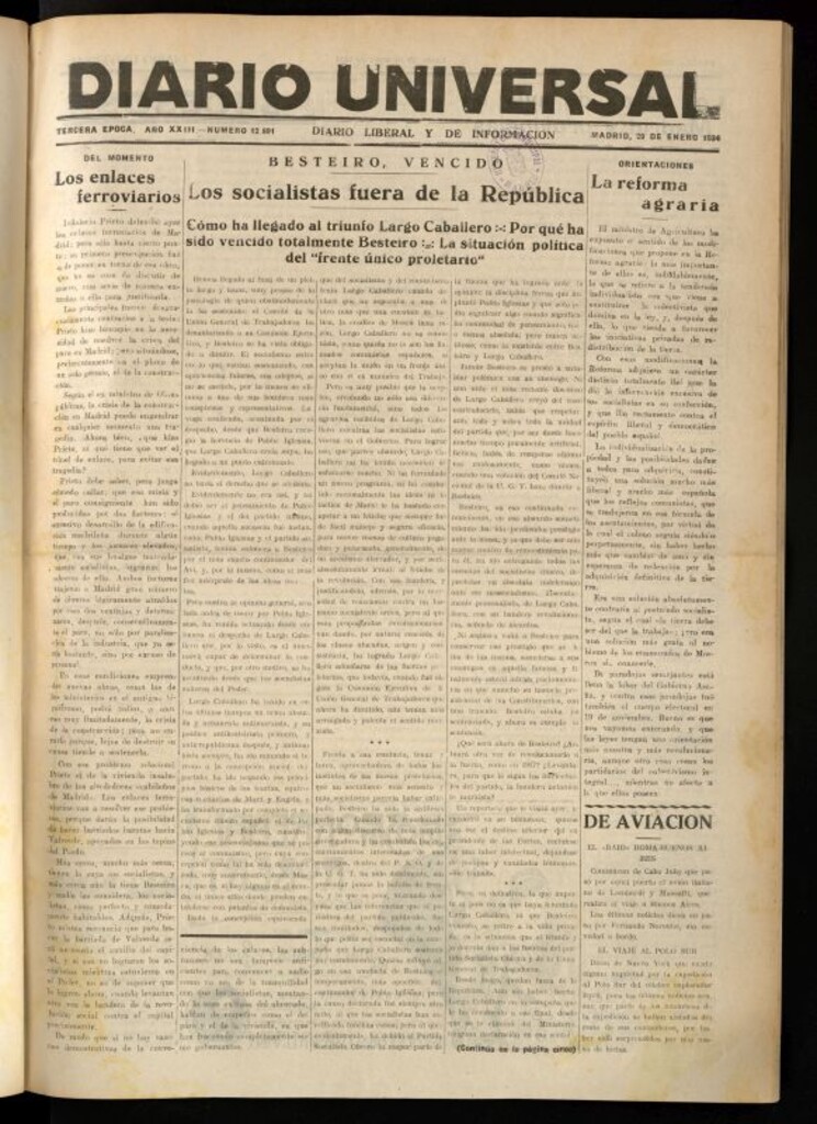 Miniatura de Diario Universal del 29 de enero de 1934