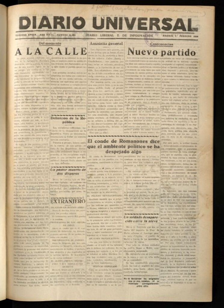 Miniatura de Diario Universal del 1 de febrero de 1934