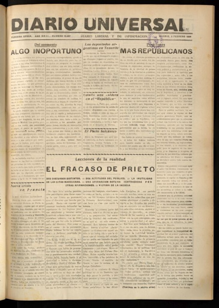 Miniatura de Diario Universal del 5 de febrero de 1934