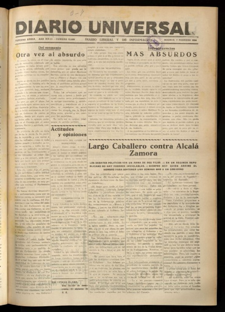 Miniatura de Diario Universal del 7 de febrero de 1934