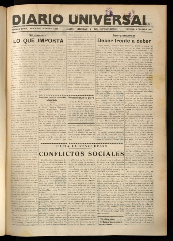 Miniatura de Diario Universal del 8 de febrero de 1934