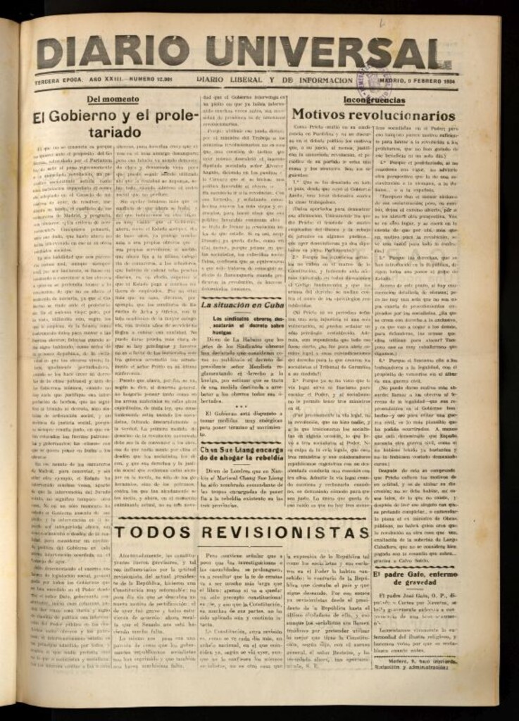 Miniatura de Diario Universal del 9 de febrero de 1934