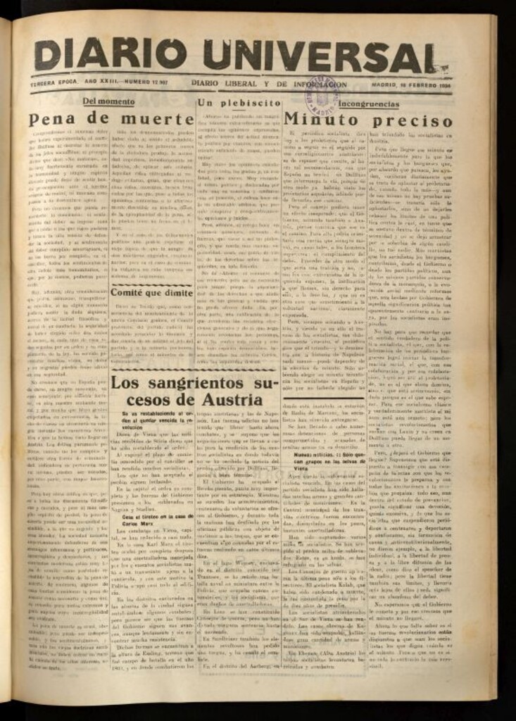 Miniatura de Diario Universal del 16 de febrero de 1934