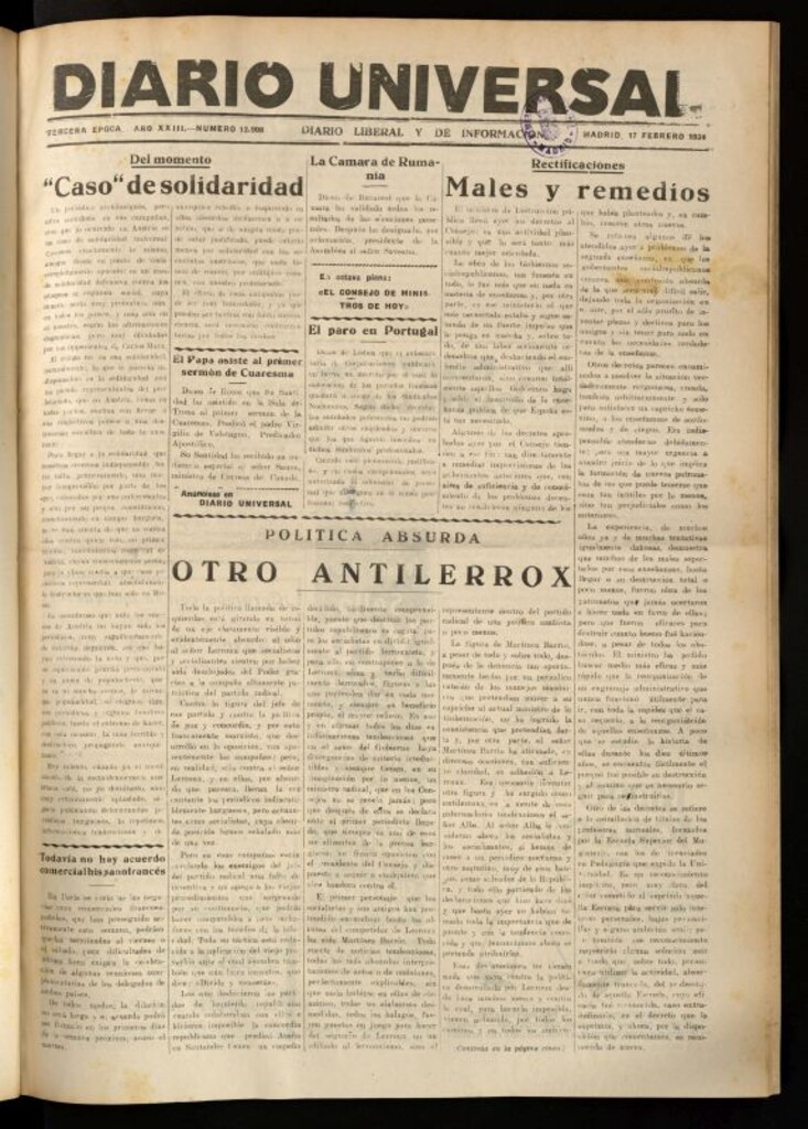 Miniatura de Diario Universal del 17 de febrero de 1934