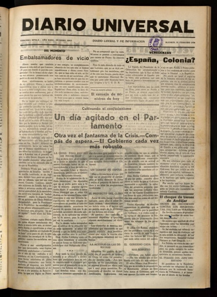Miniatura de Diario Universal del 22 de febrero de 1934