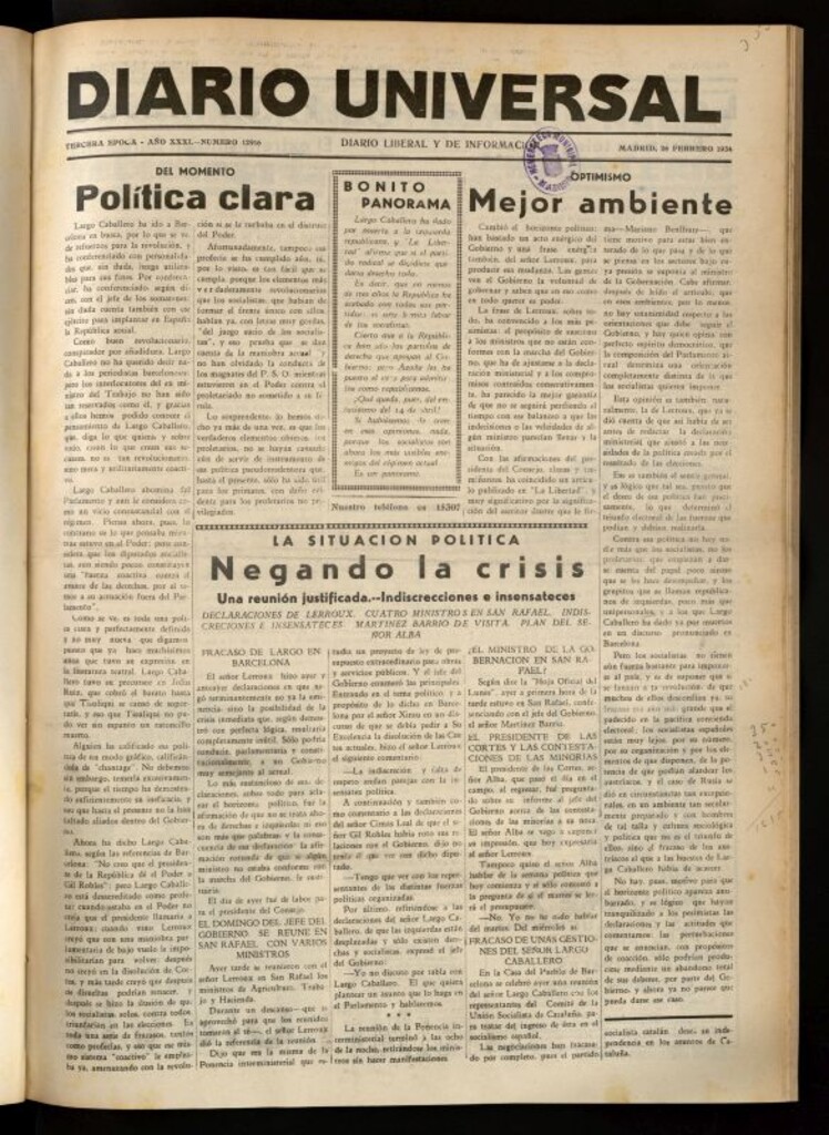 Miniatura de Diario Universal del 26 de febrero de 1934