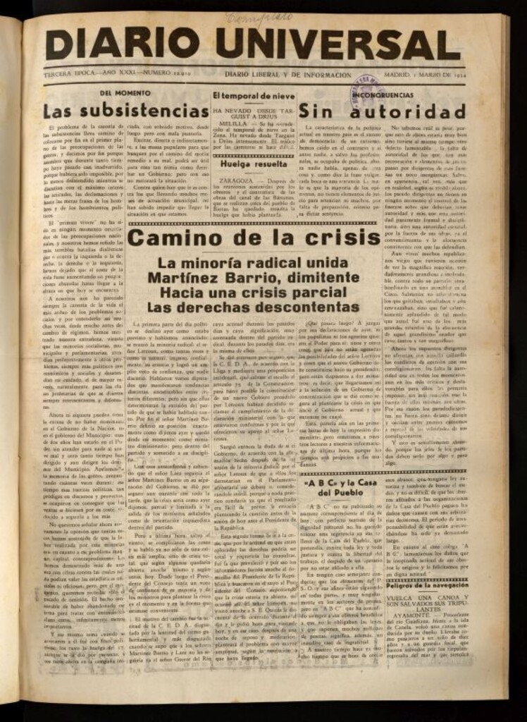 Miniatura de Diario Universal del 1 de marzo de 1934