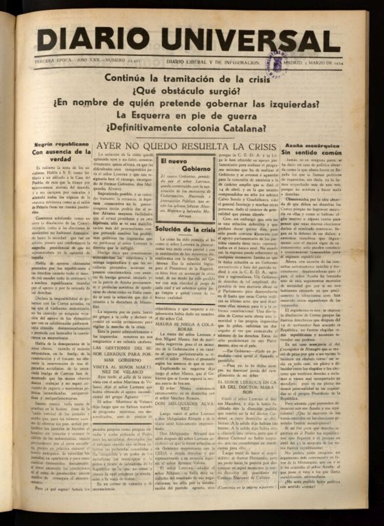 Miniatura de Diario Universal del 3 de marzo de 1934