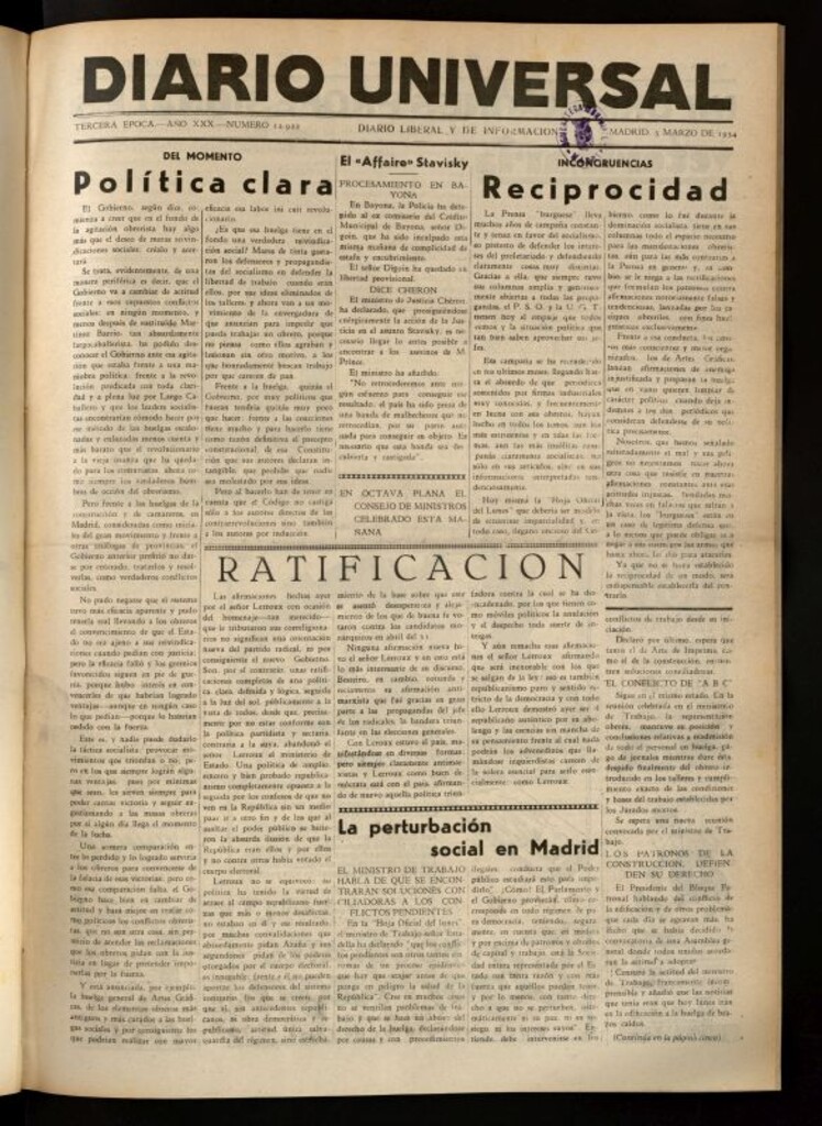 Miniatura de Diario Universal del 5 de marzo de 1934