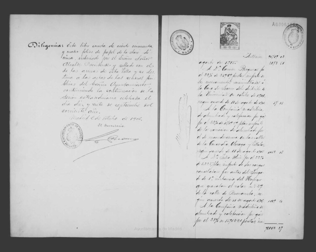Miniatura de Actas de acuerdos del Ayuntamiento. Tomo 492 del año 1906 (sesión extraordinaria del 17 septiembre 1906)