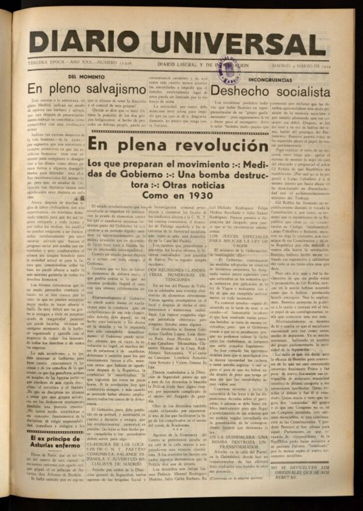 Miniatura de Diario Universal del 9 de marzo de 1934