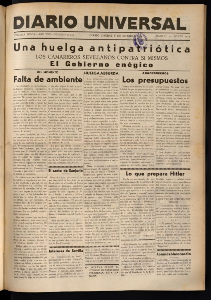 Miniatura de Diario Universal del 20 de marzo de 1934