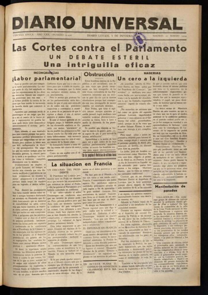 Miniatura de Diario Universal del 21 de marzo de 1934