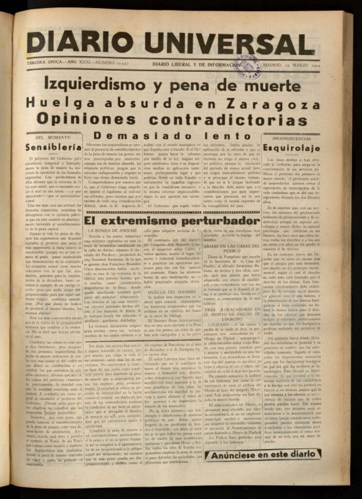 Miniatura de Diario Universal del 29 de marzo de 1934