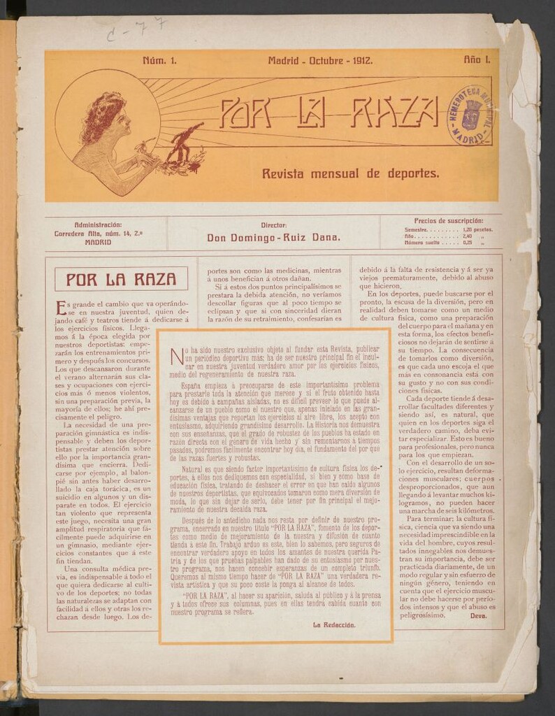 Miniatura de Por la raza: revista mensual de deportes