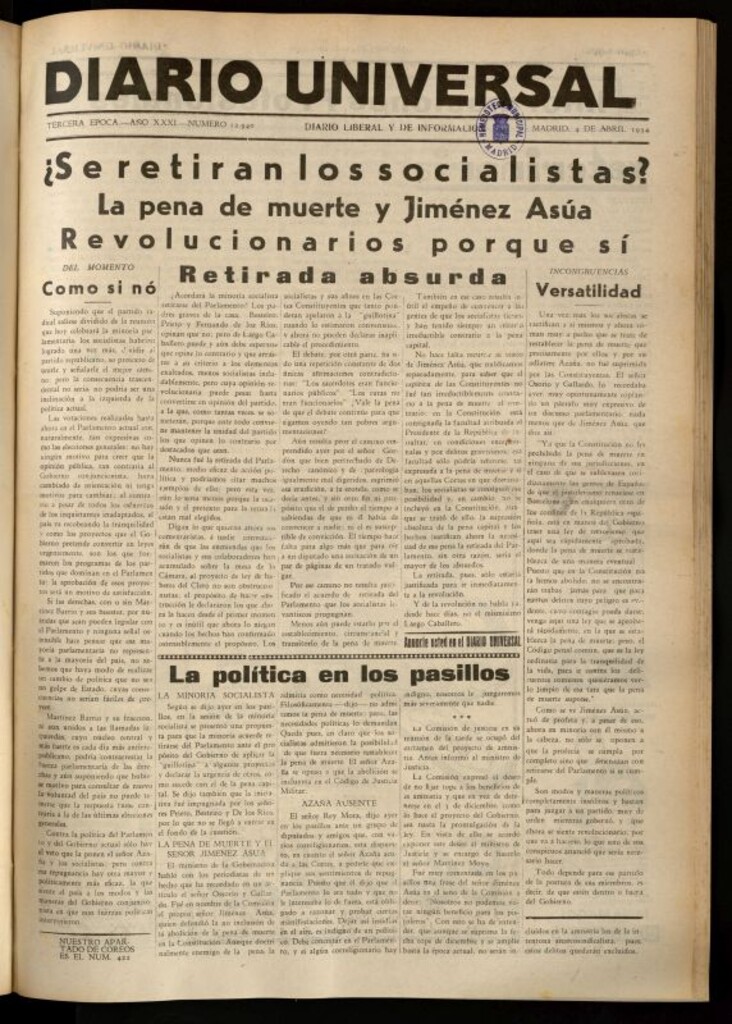 Miniatura de Diario Universal del 4 de abril de 1934