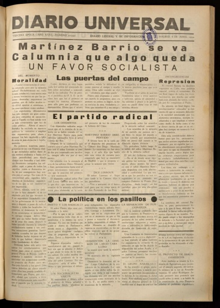 Miniatura de Diario Universal del 6 de abril de 1934