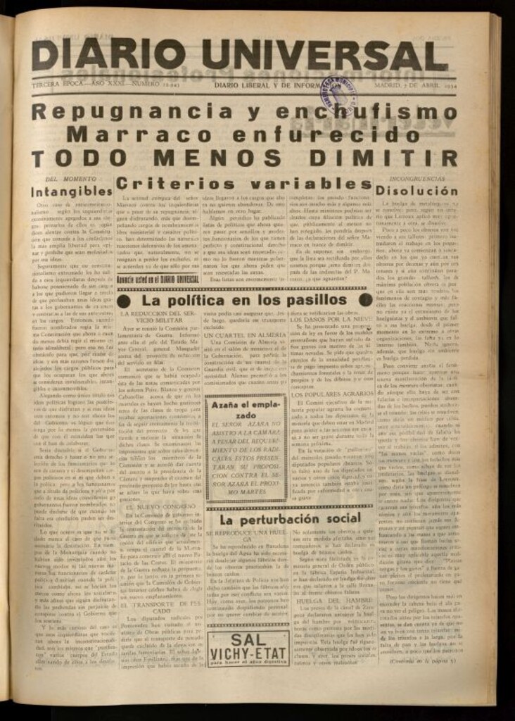 Miniatura de Diario Universal del 7 de abril de 1934