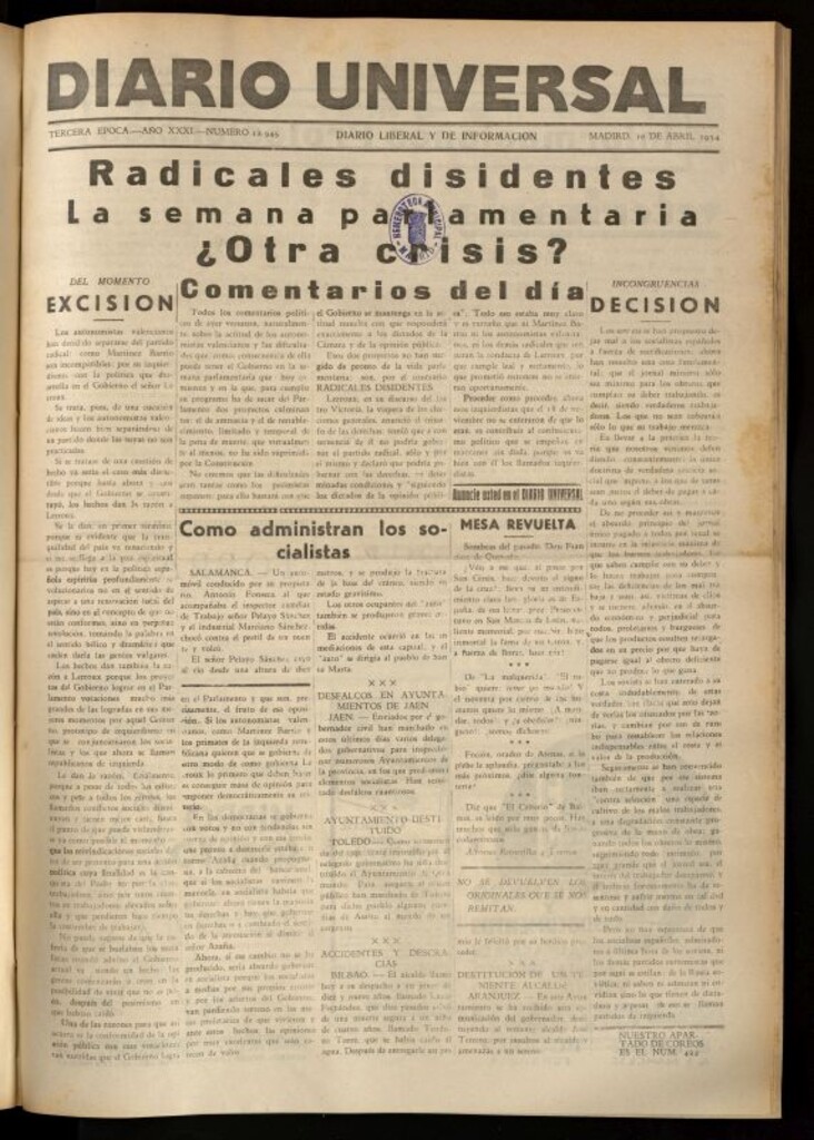 Miniatura de Diario Universal del 10 de abril de 1934