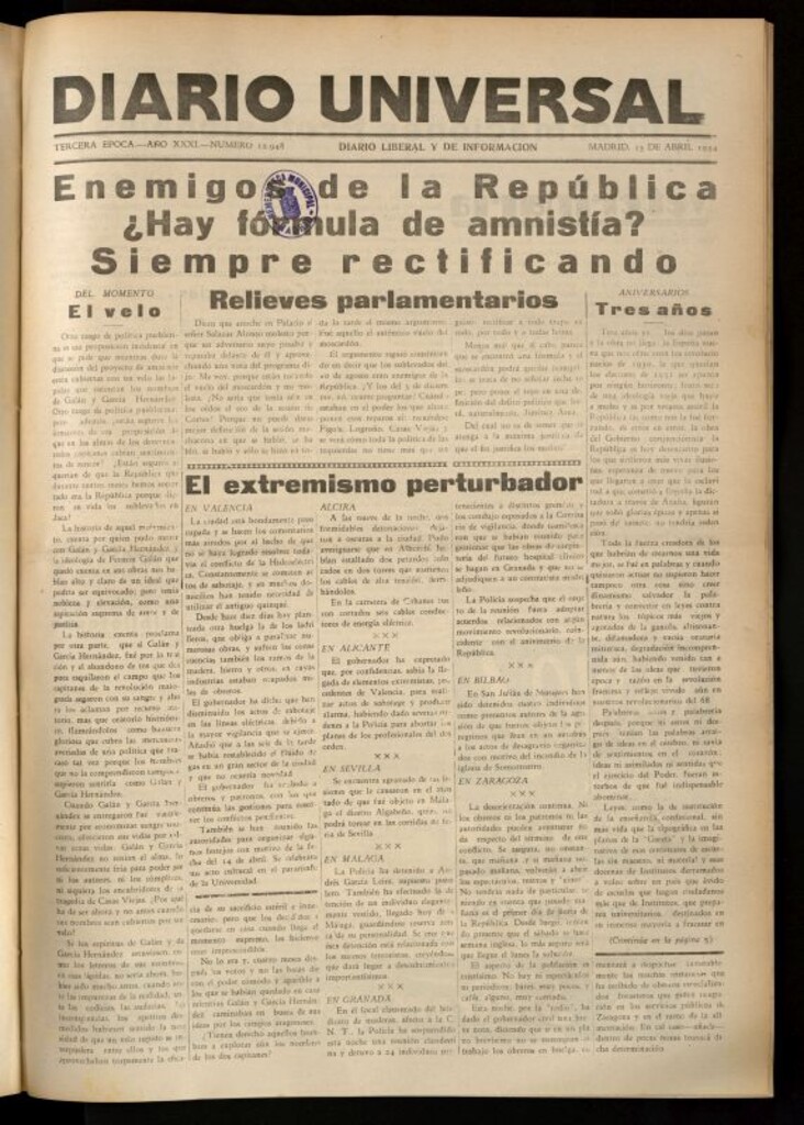 Miniatura de Diario Universal del 13 de abril de 1934
