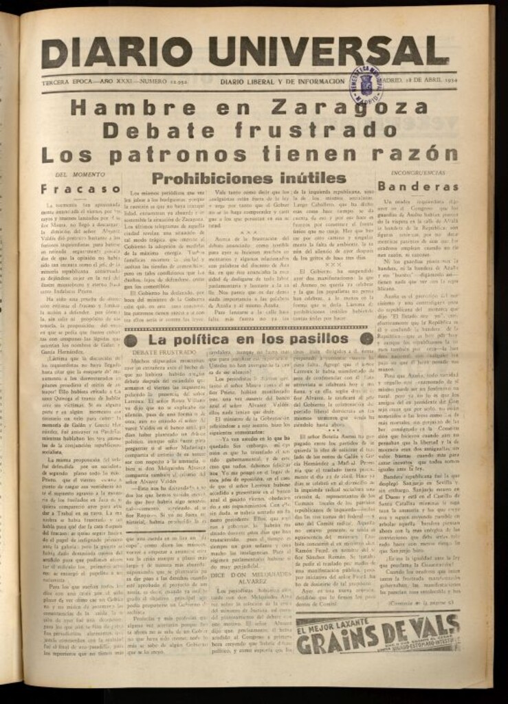 Miniatura de Diario Universal del 18 de abril de 1934