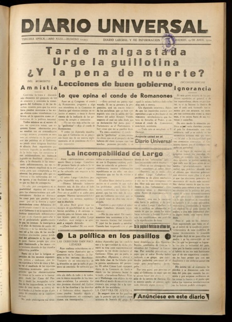Miniatura de Diario Universal del 19 de abril de 1934