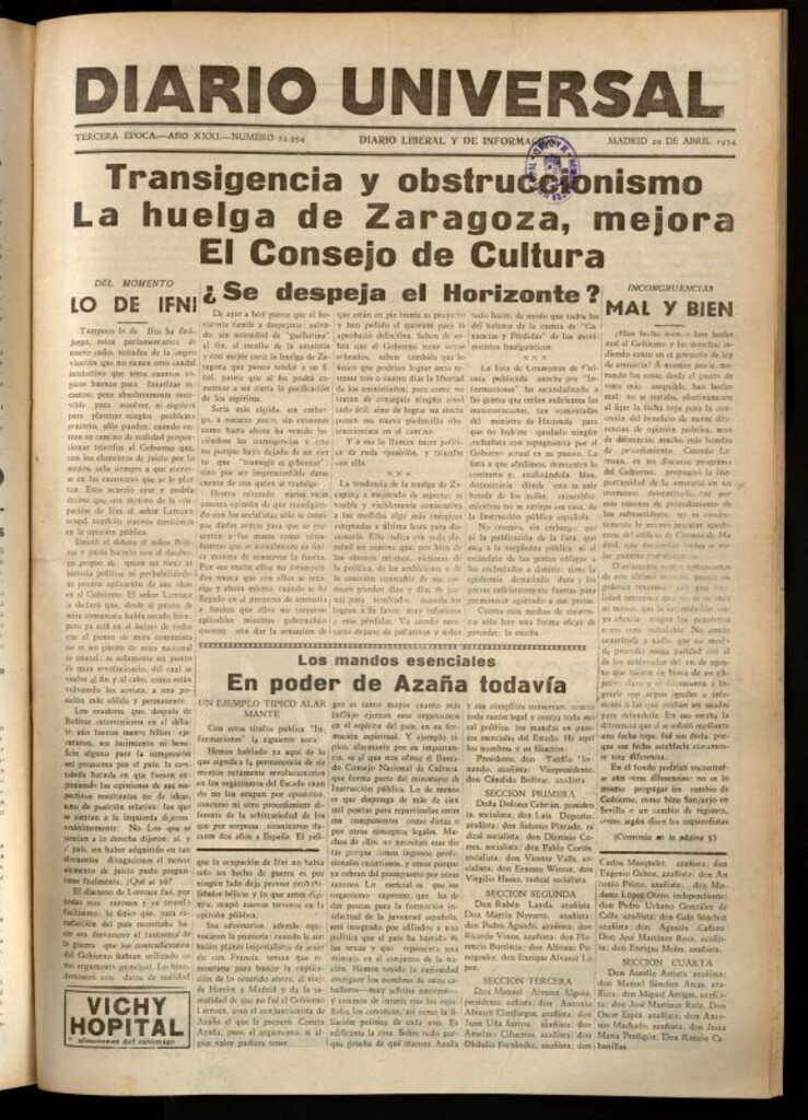 Miniatura de Diario Universal del 20 de abril de 1934