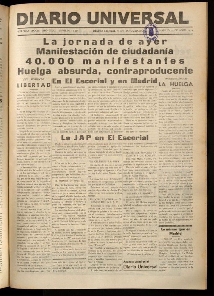 Miniatura de Diario Universal del 23 de abril de 1934