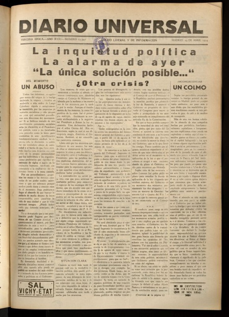 Miniatura de Diario Universal del 24 de abril de 1934