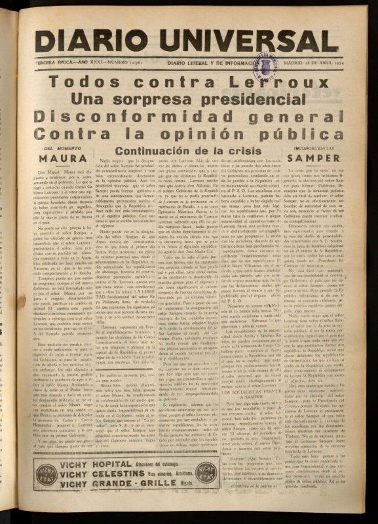 Miniatura de Diario Universal del 28 de abril de 1934