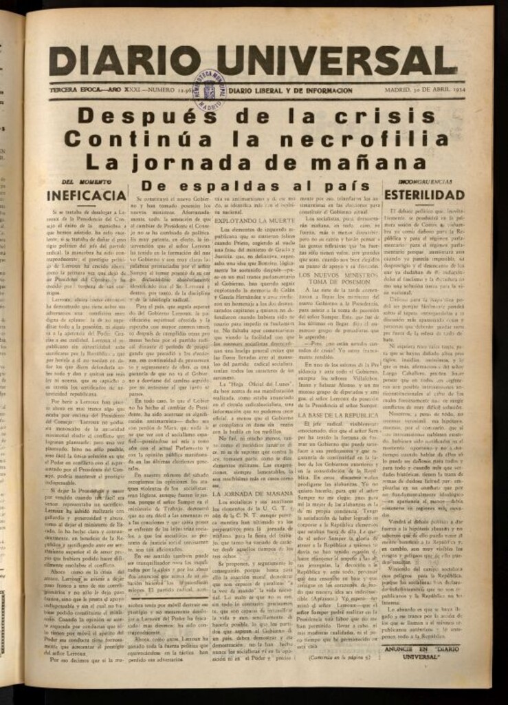 Miniatura de Diario Universal del 30 de abril de 1934