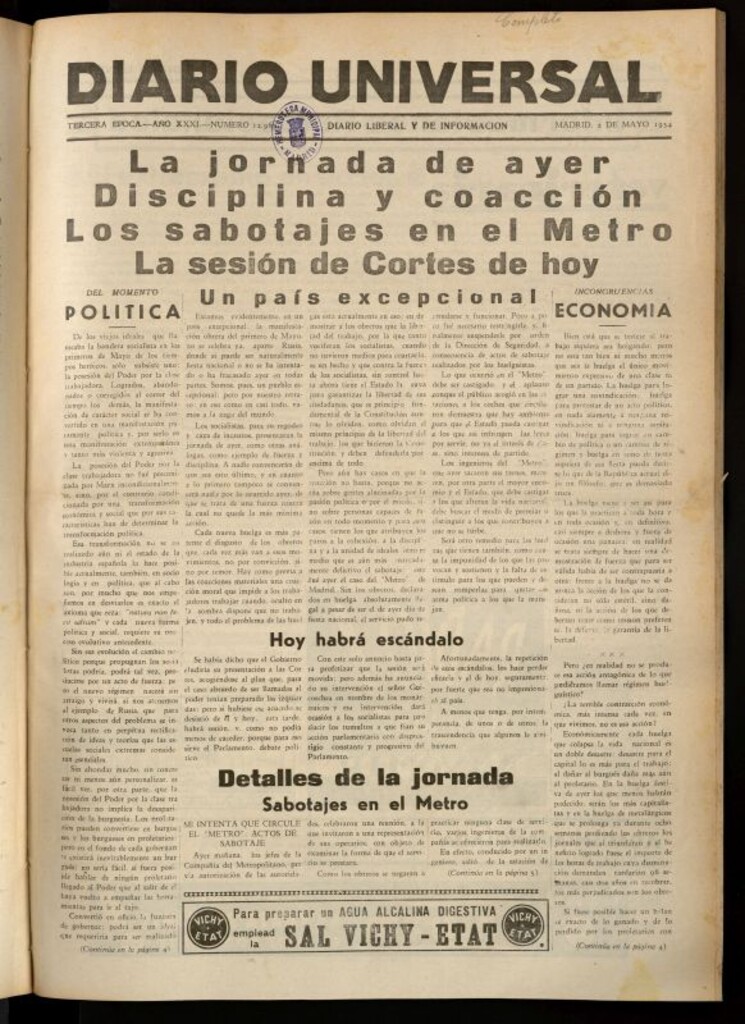 Miniatura de Diario Universal del 2 de mayo de 1934
