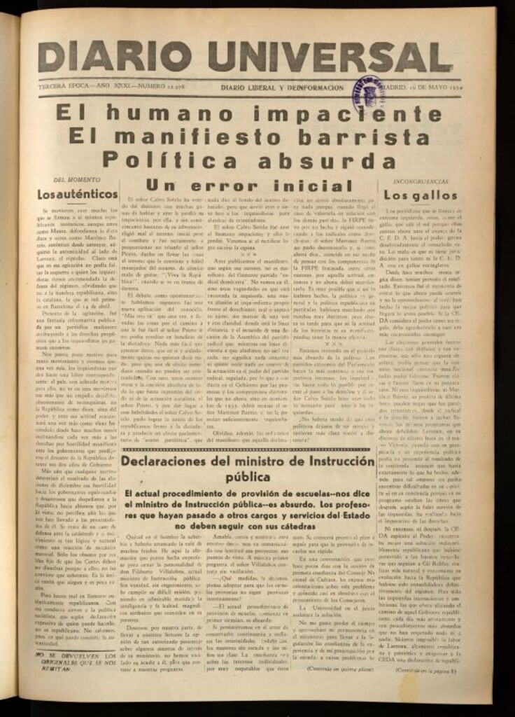 Miniatura de Diario Universal del 19 de mayo de 1934