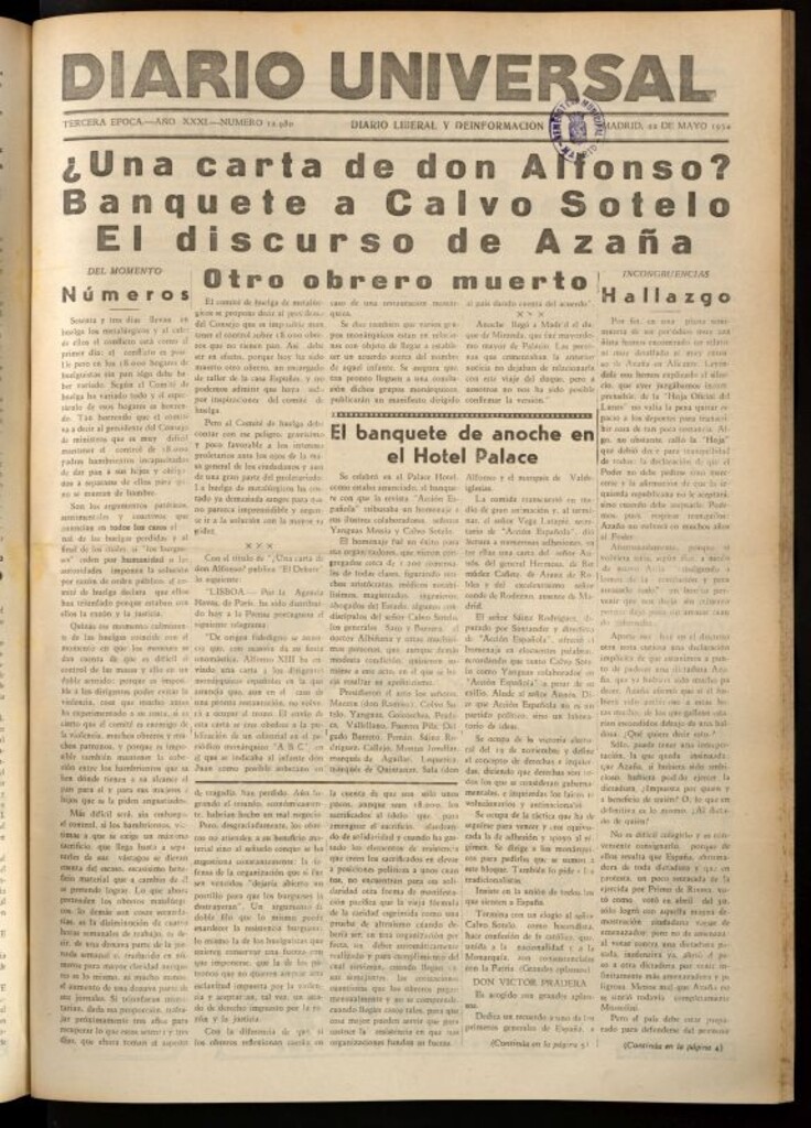 Miniatura de Diario Universal del 22 de mayo de 1934