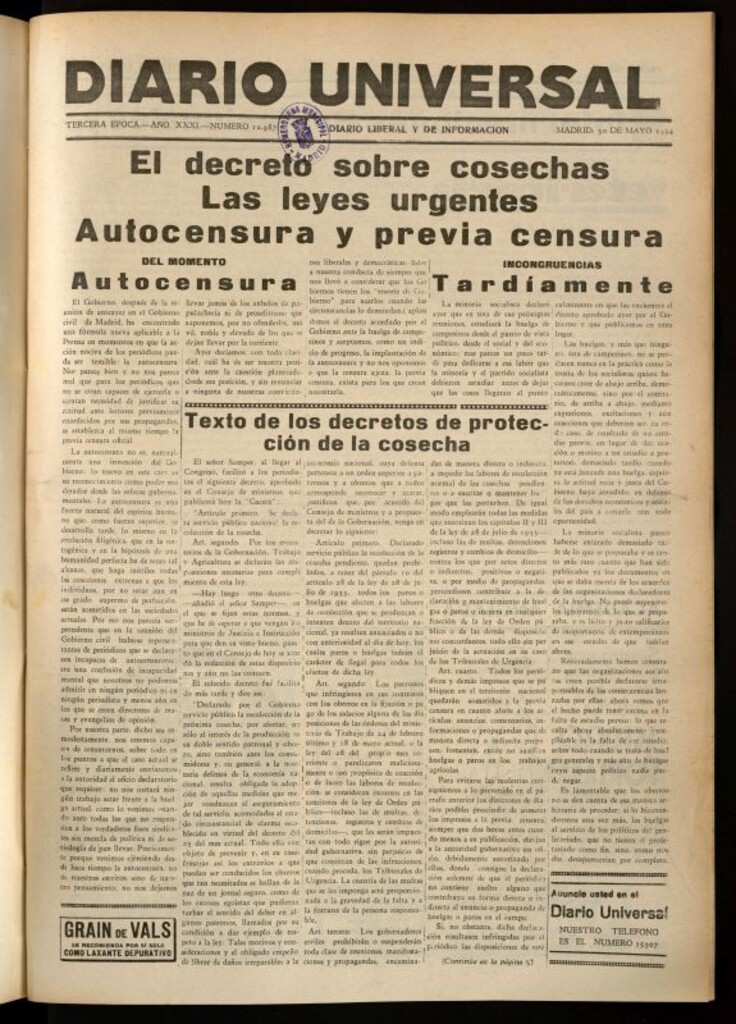 Miniatura de Diario Universal del 30 de mayo de 1934