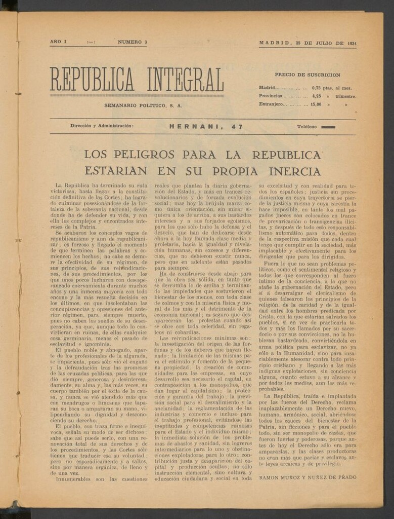 Miniatura de República Integral : semanario político