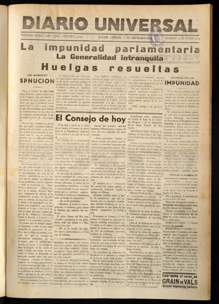 Miniatura de Diario Universal del 15 de junio de 1934