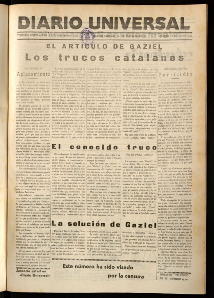 Miniatura de Diario Universal del 18 de junio de 1934