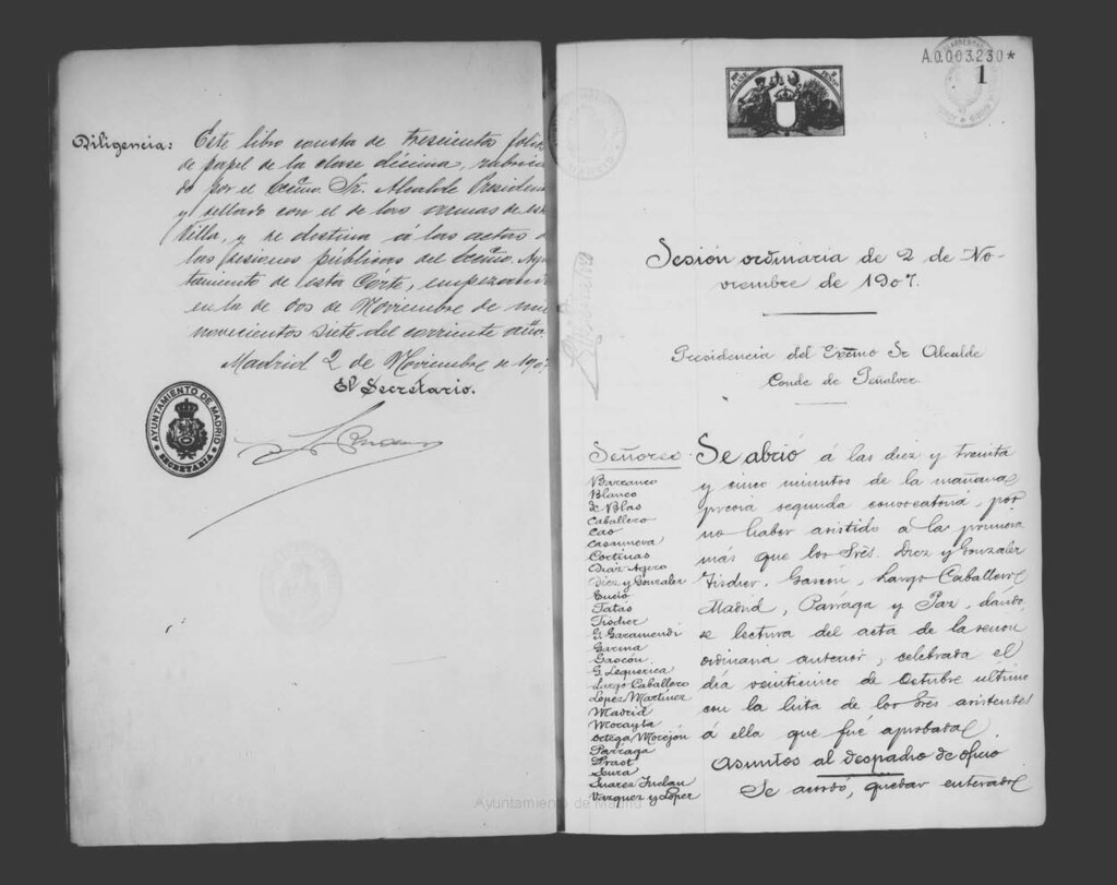 Miniatura de Actas de acuerdos del Ayuntamiento. Tomo 501 del año 1907 (2 noviembre a 10 diciembre)
