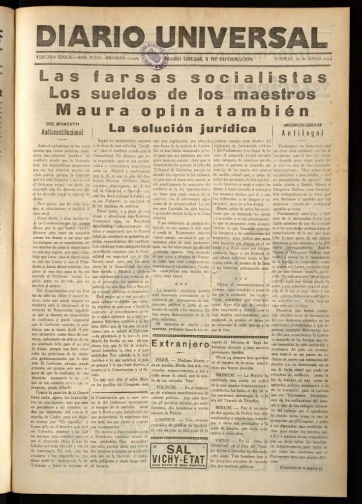 Miniatura de Diario Universal del 20 de junio de 1934