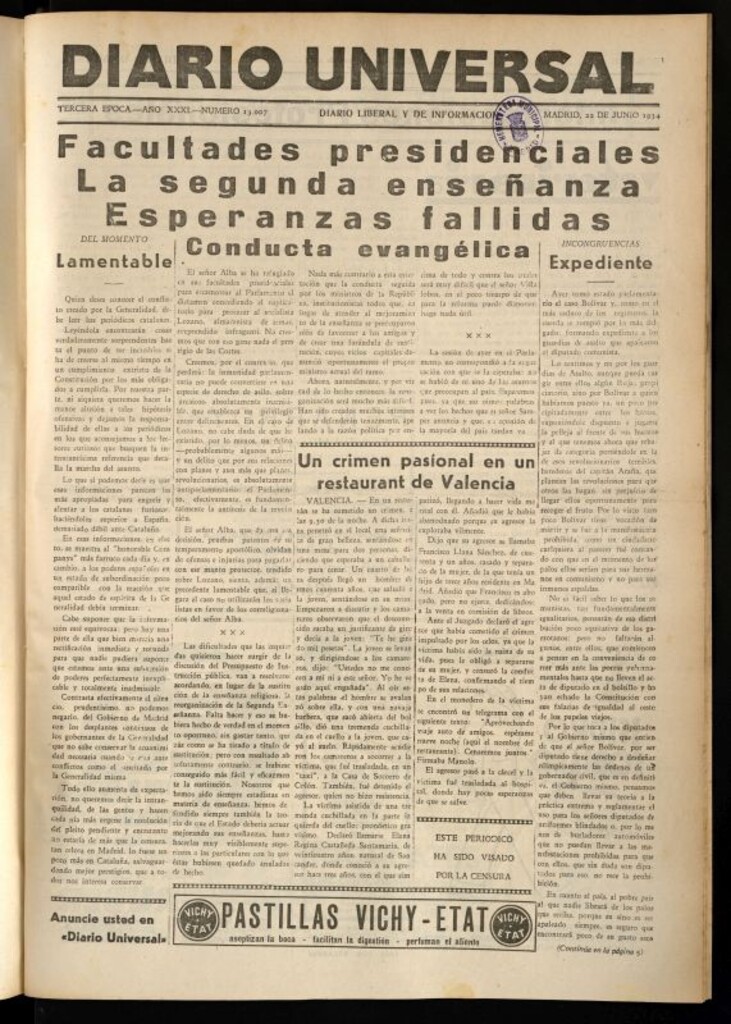 Miniatura de Diario Universal del 22 de junio de 1934